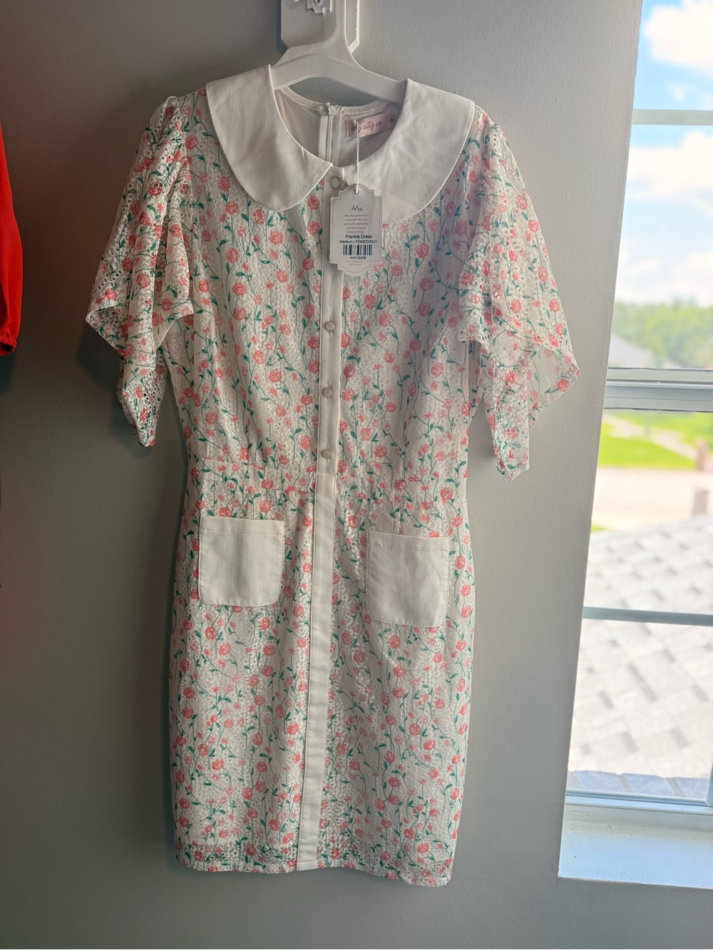 Ivy City Co White Dress with Pink Floral Print